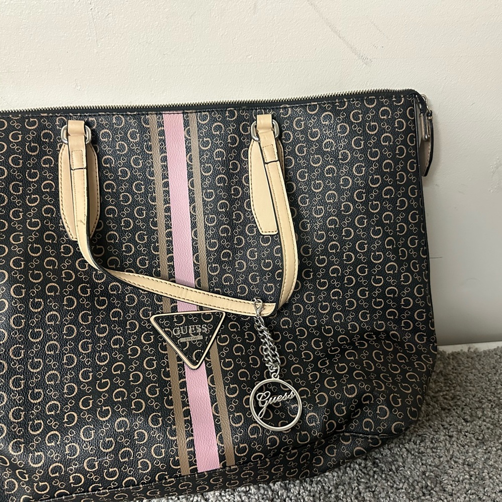 Guess Black and Pink Patterned Tote